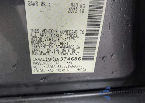 2014 Nissan Altima 2.5/2.5 S/2.5 Sl/2.5 Sv из США, поврежденный, VIN 1N4AL3AP8EN374686